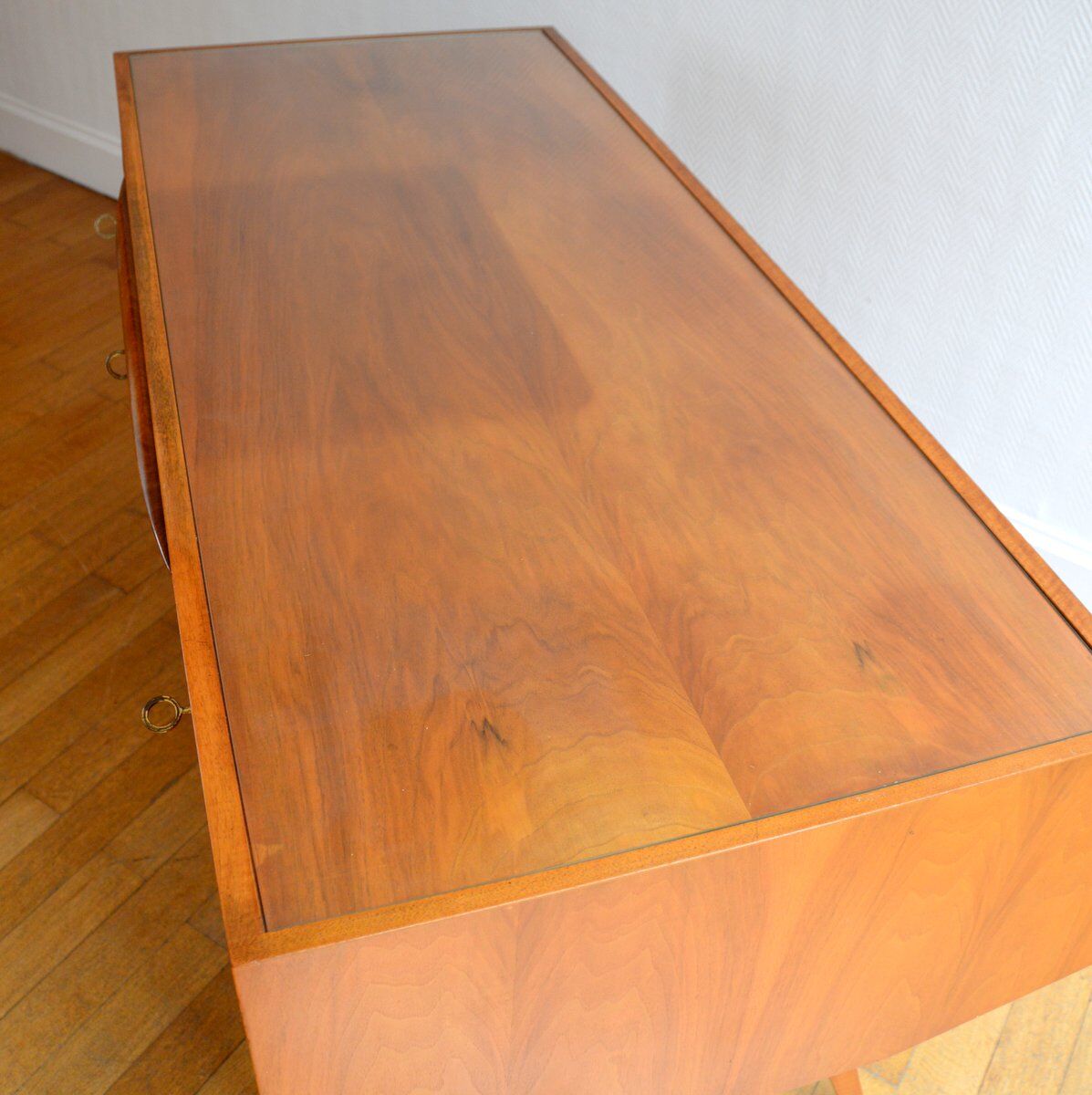 Scandinavian feet compass desk 1960 vintage teak