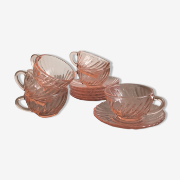 Set 6 cups and saucers espresso coffee in rosaline Arcoroc luminarc