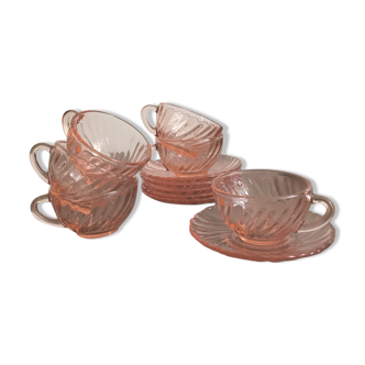 Set 6 cups and saucers espresso coffee in rosaline Arcoroc luminarc