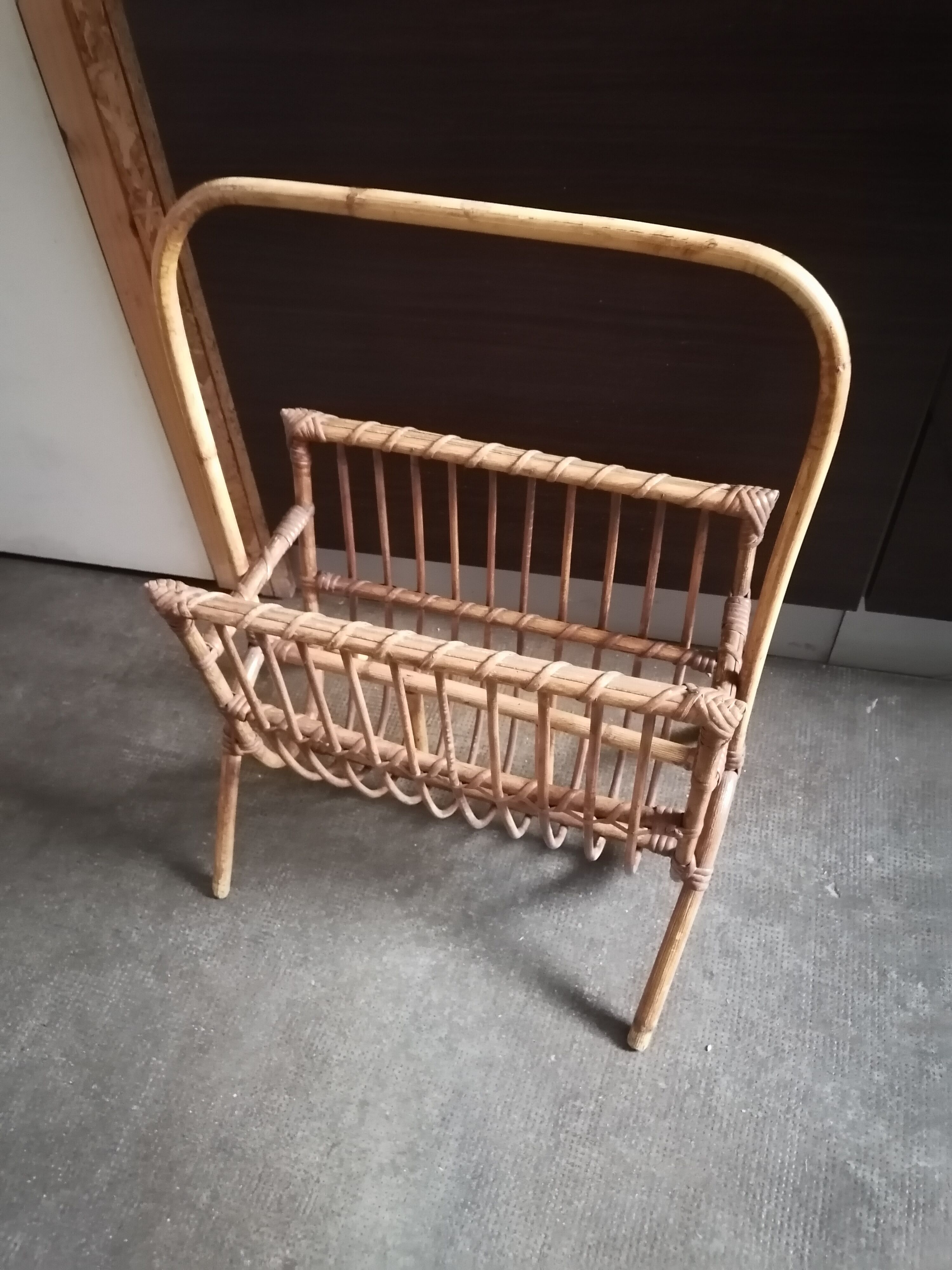 Rattan wicker magazine holder 1970 1960