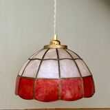 Vintage red and white mother-of-pearl lampshade pendant light