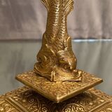 Lamp foot XIXth Louis XIV with stylized dauphin mounted in lamp without transformation