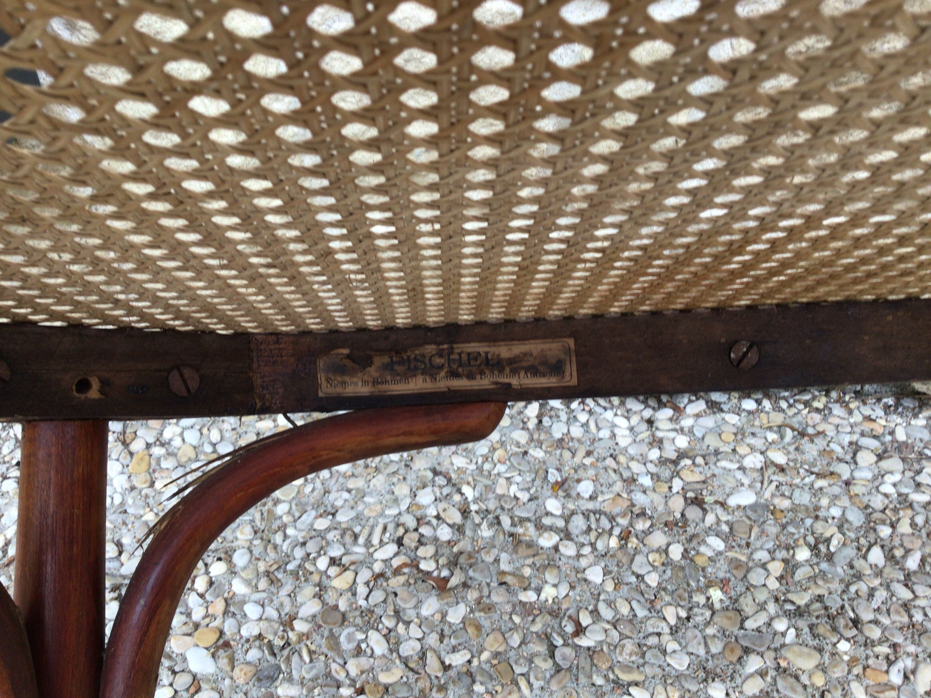 Sofa bench in curved wood and rattan fischel