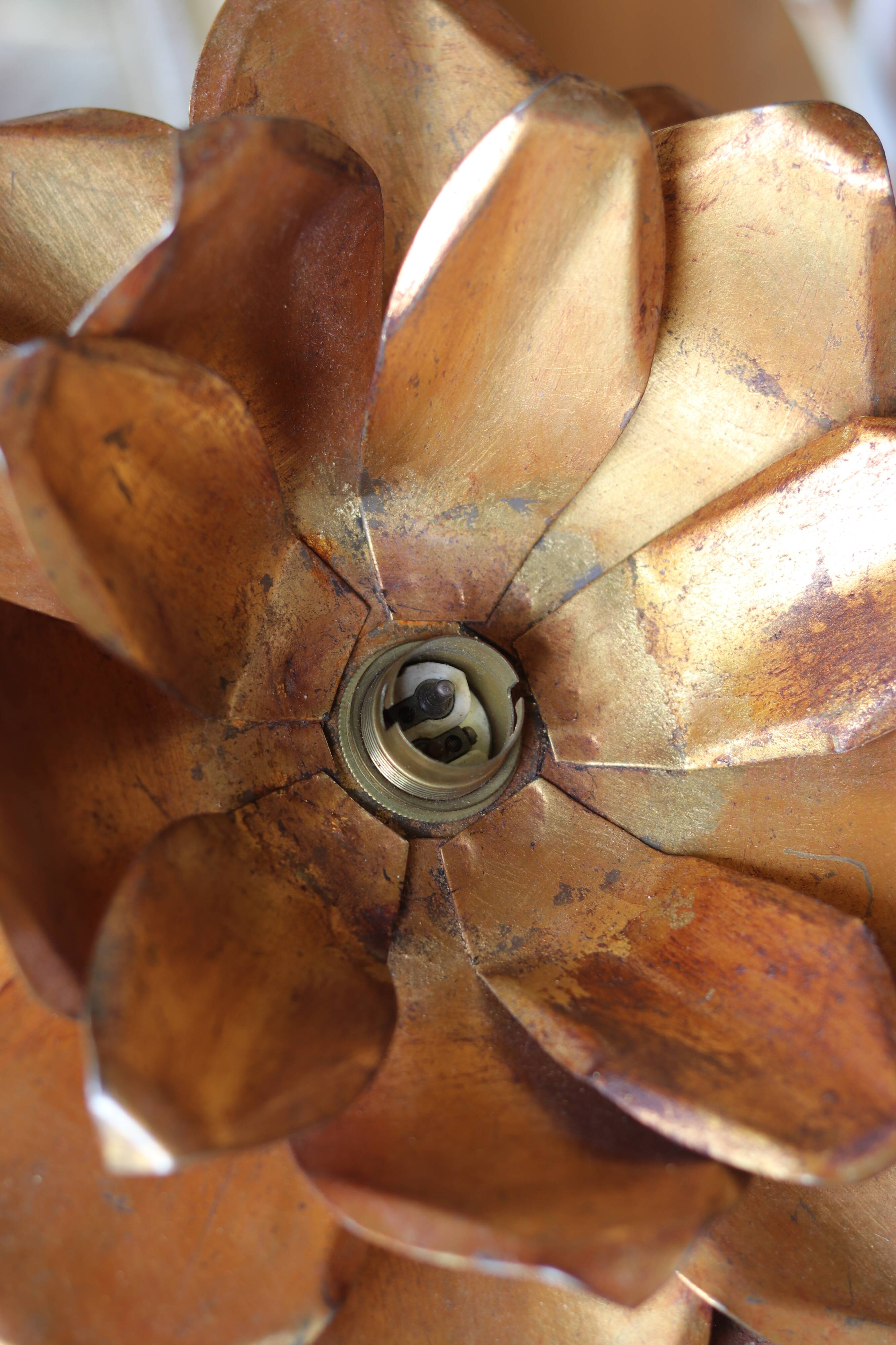 Vintage gold metal flower-shaped ceiling light, 1970s