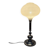 Large Art Deco table lamp, chrome base and satin glass globe.