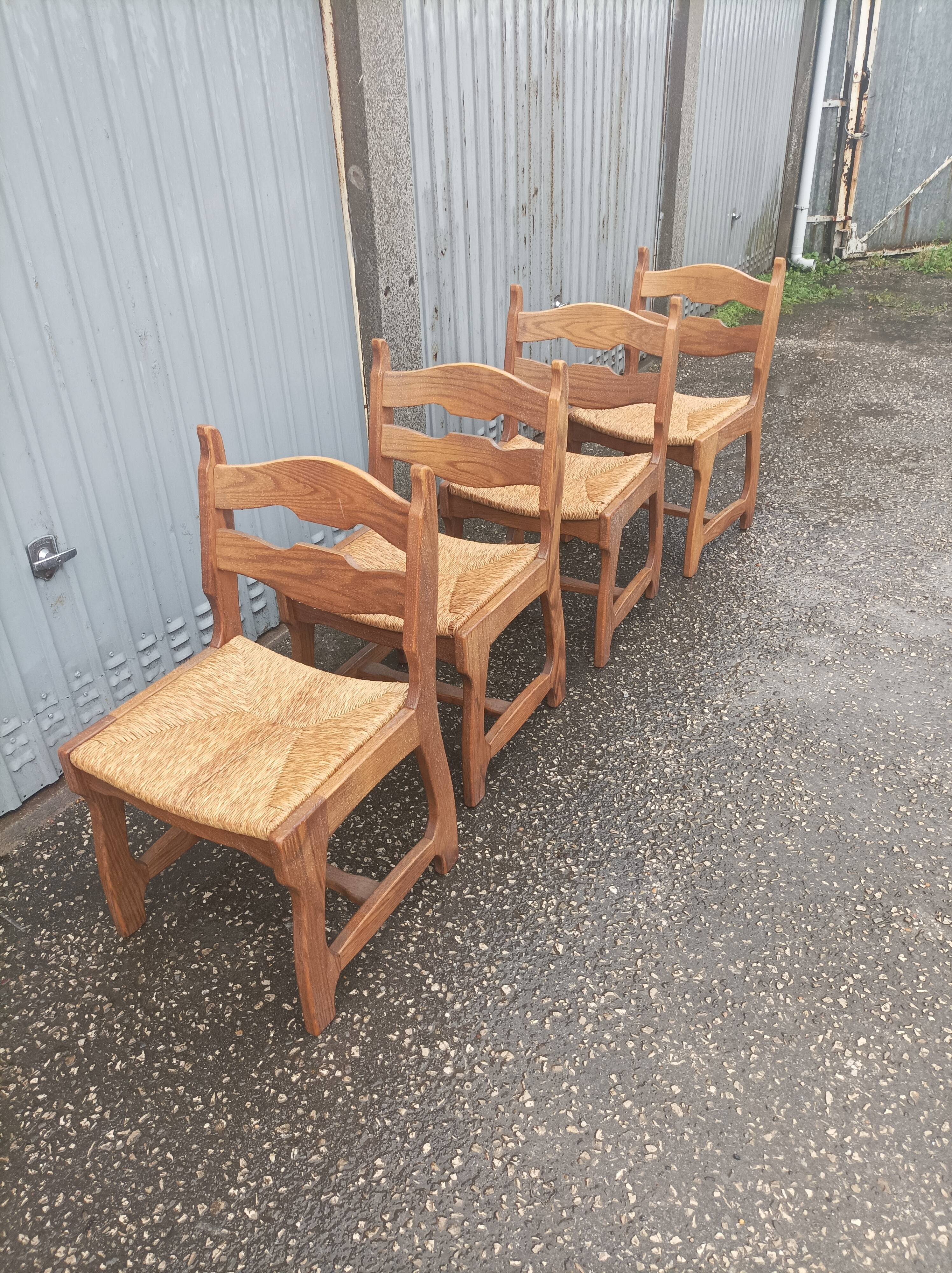 5 old mulched wooden chairs Guillerme and Chambron vintage