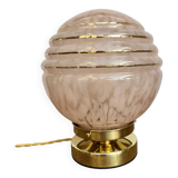 Vintage globe table lamp in pink Clichy glass