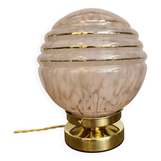 Vintage globe table lamp in pink Clichy glass