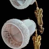 Paire d'appliques Art Nouveau en bronze doré et verre moulé dépoli