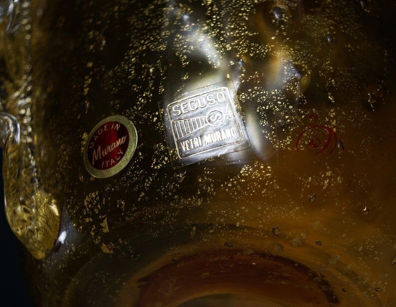 Archimede Seguso Cordonato d'Oro amber glass vase with wings