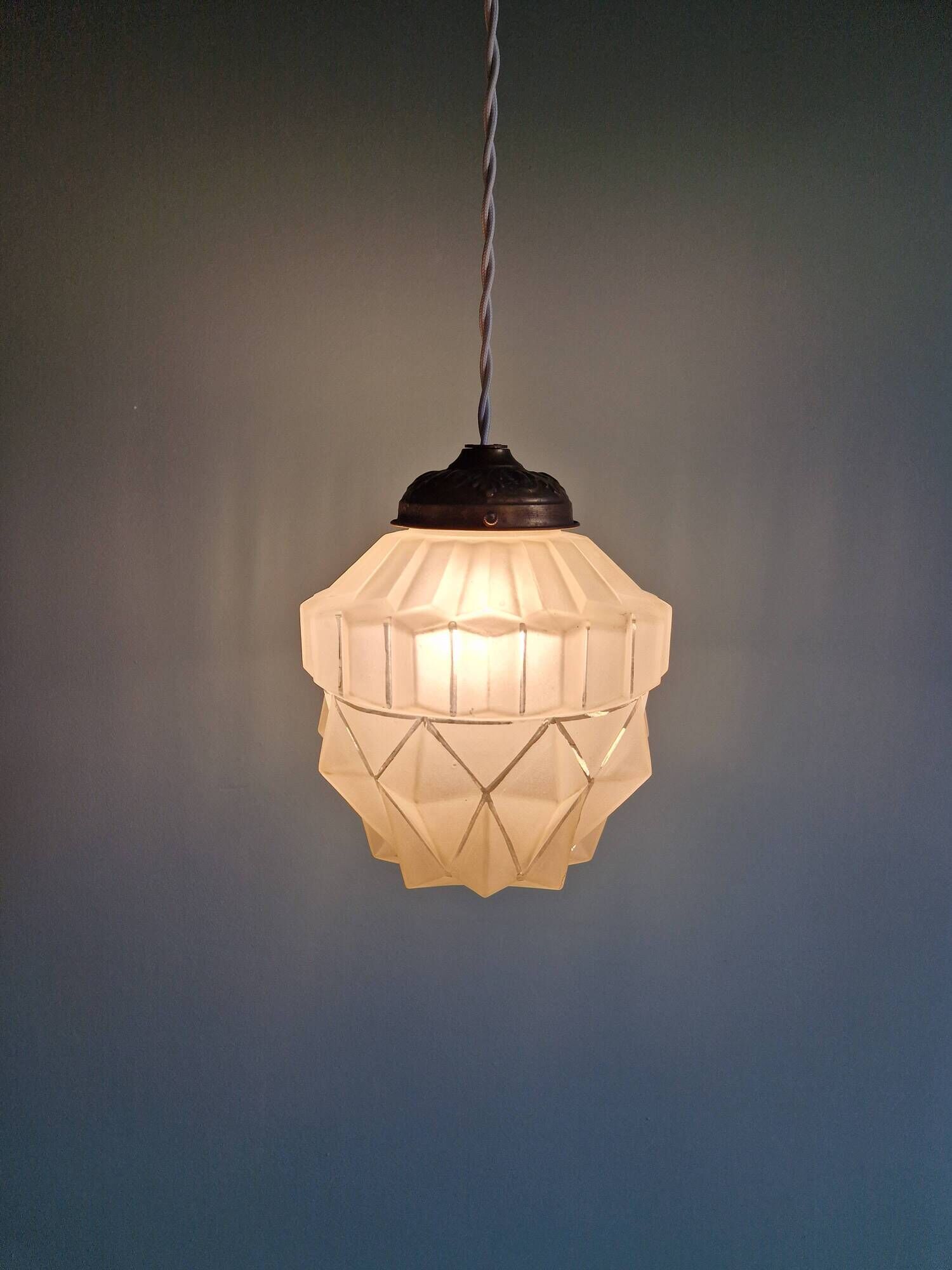 Art Deco pendant lamp in satin glass, 1920s-30s