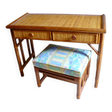 Dressing table and its bamboo and rattan seat Roche Bobois Maugrion vintage 1970-80