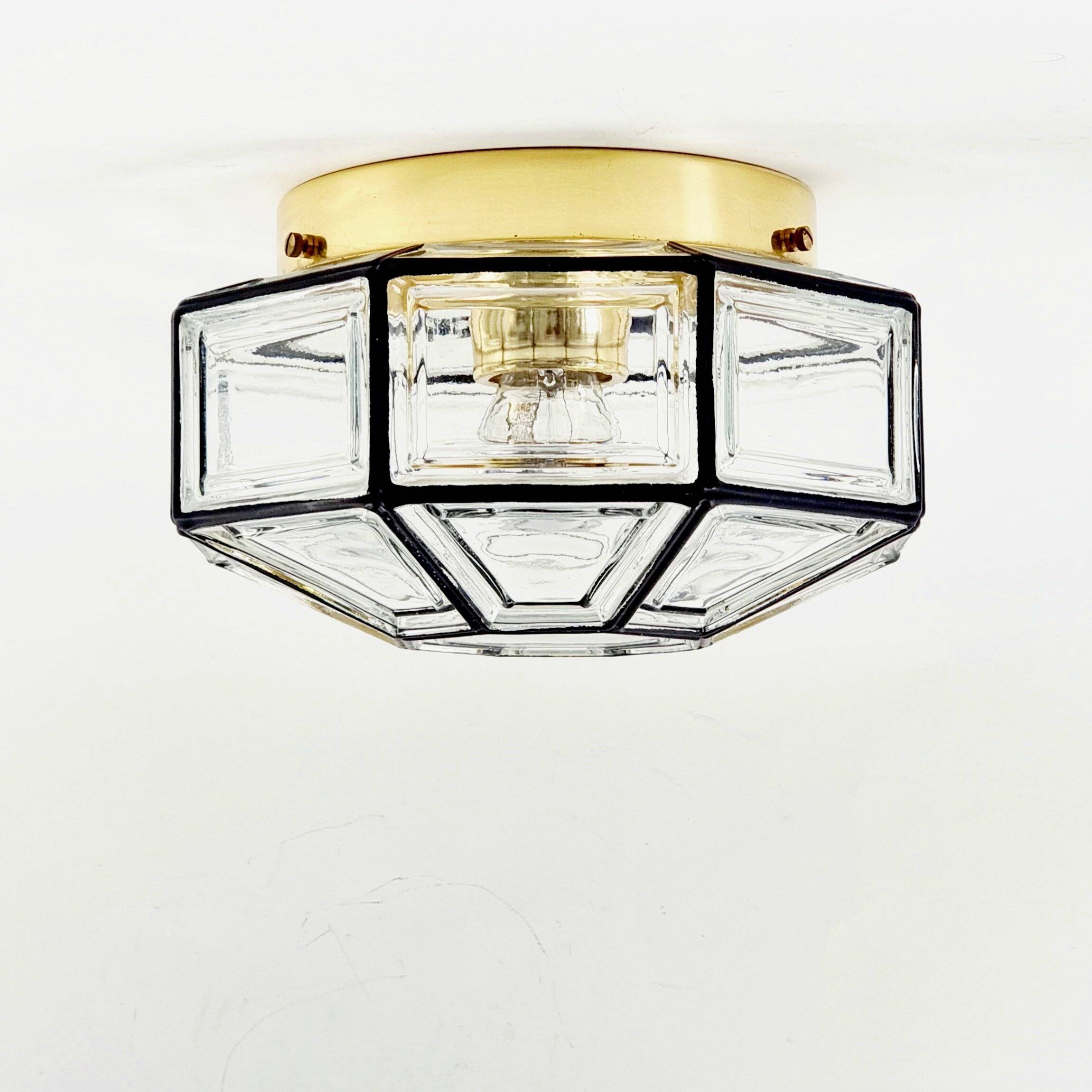 Mid-Century Glass & Iron Flush Mount/Ceiling Light from Limburg, Germany, 1960s