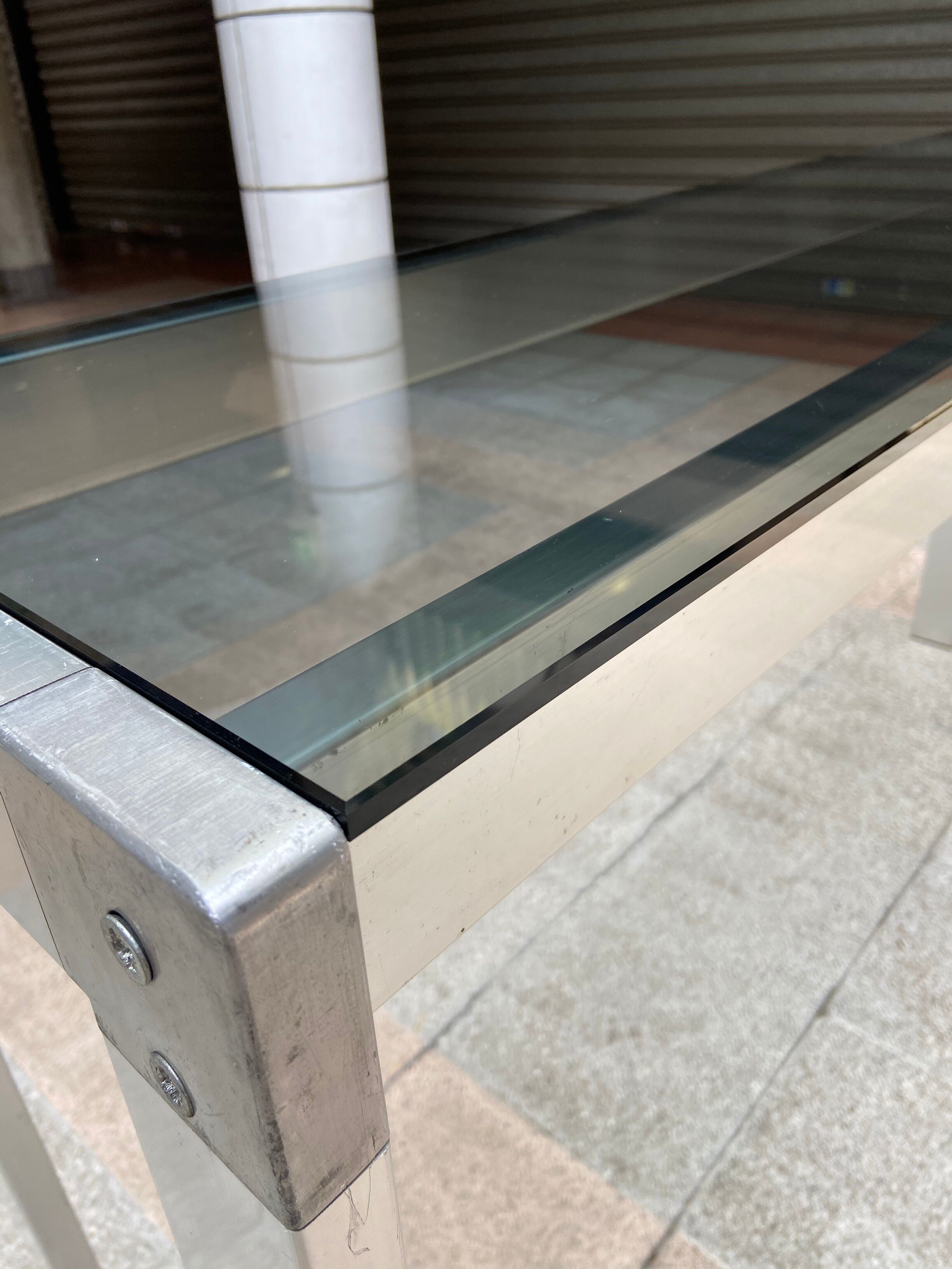 Stainless steel console and smoked glass - 1970