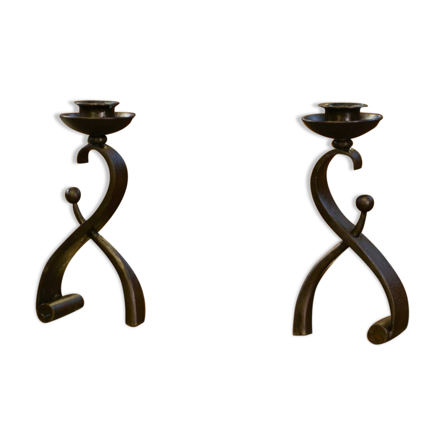 Pair of wrought iron candlesticks by Charles Piguet 1940s
