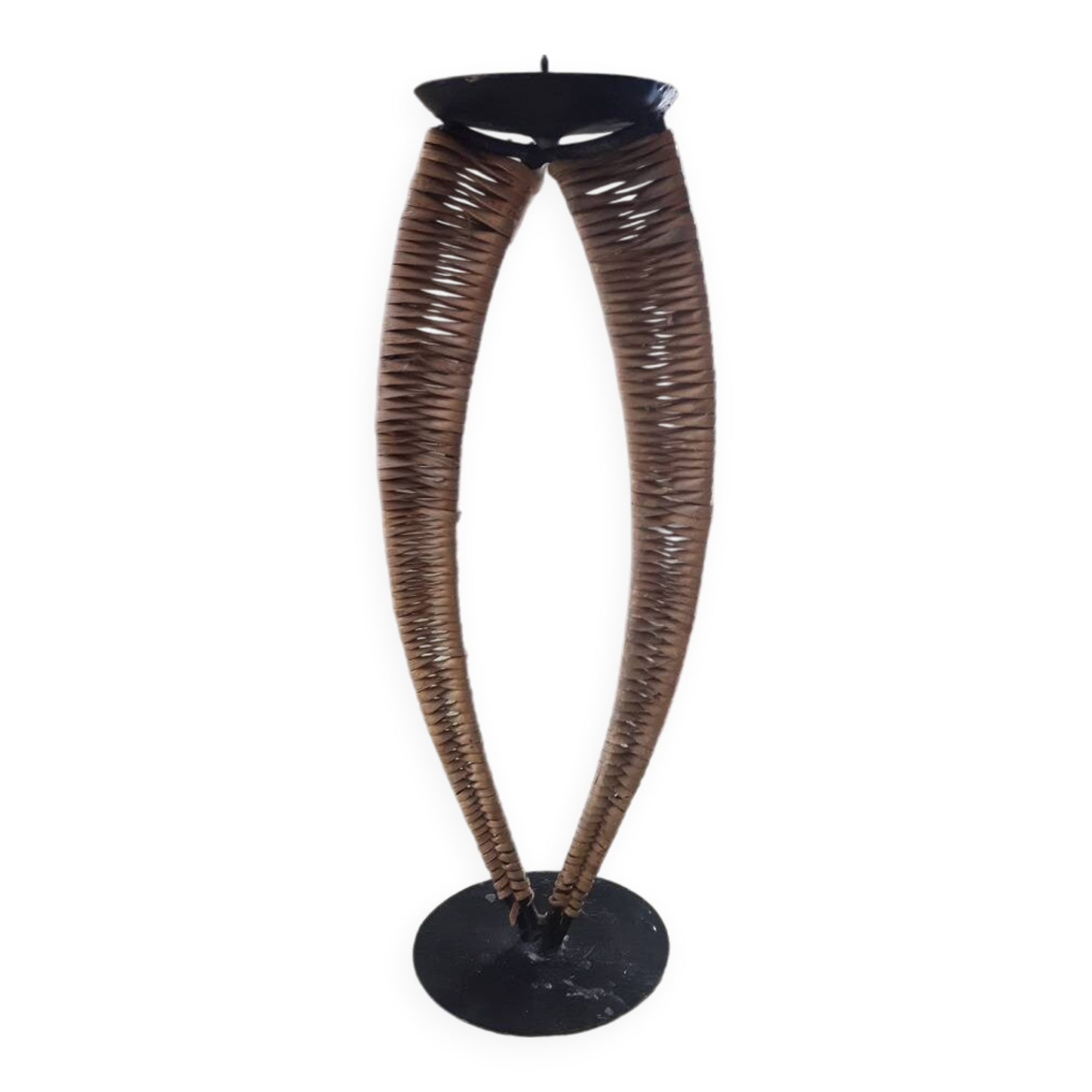 Iron and rattan candle holder