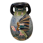 Large relief vase with parrot design