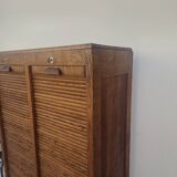 Meuble classeur à rideaux double porte coulissante ancien 1950