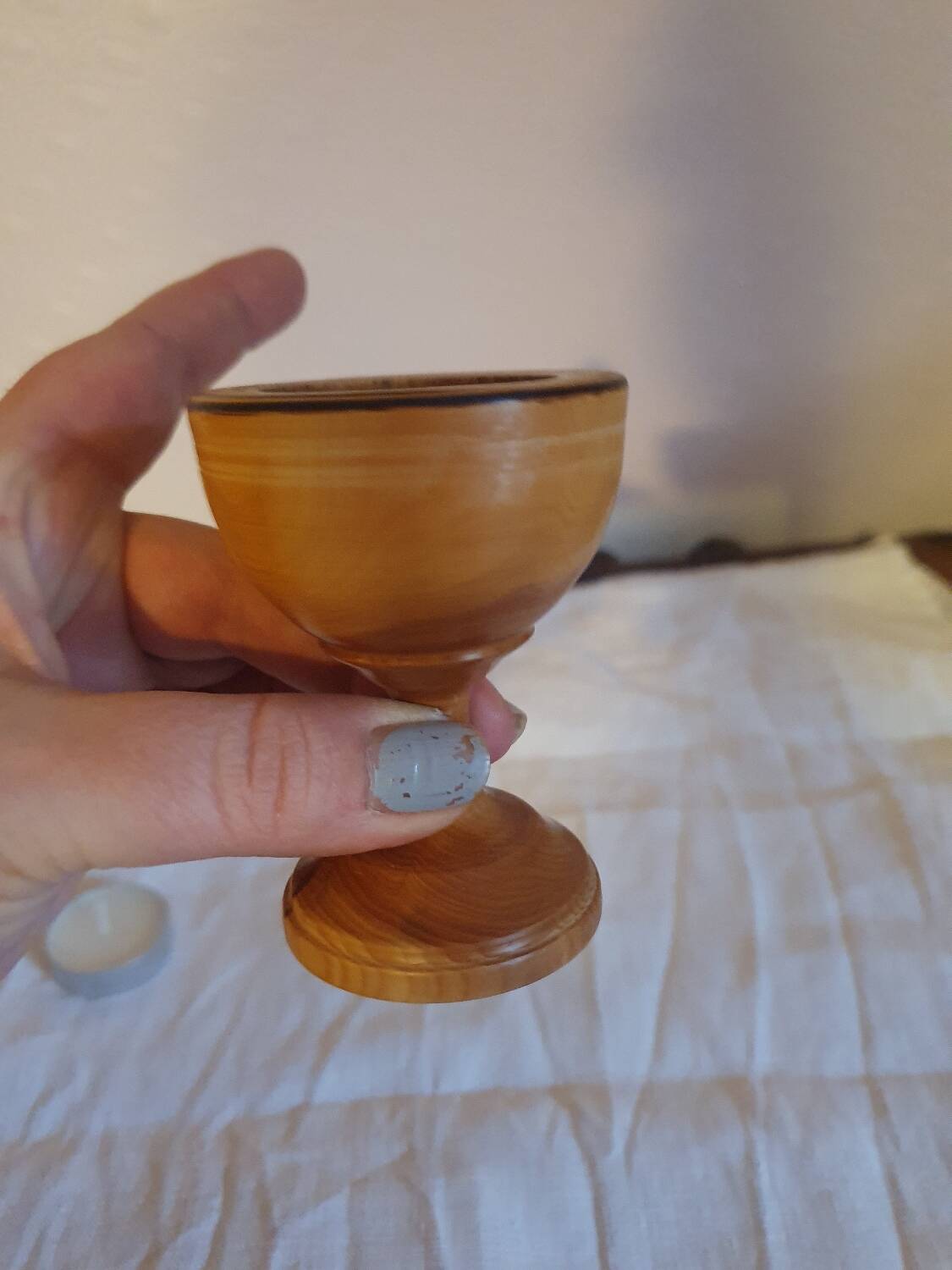 Vintage turned wooden candle holder