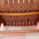 PAIR OF TEAK AND LEATHER ARMCHAIRS