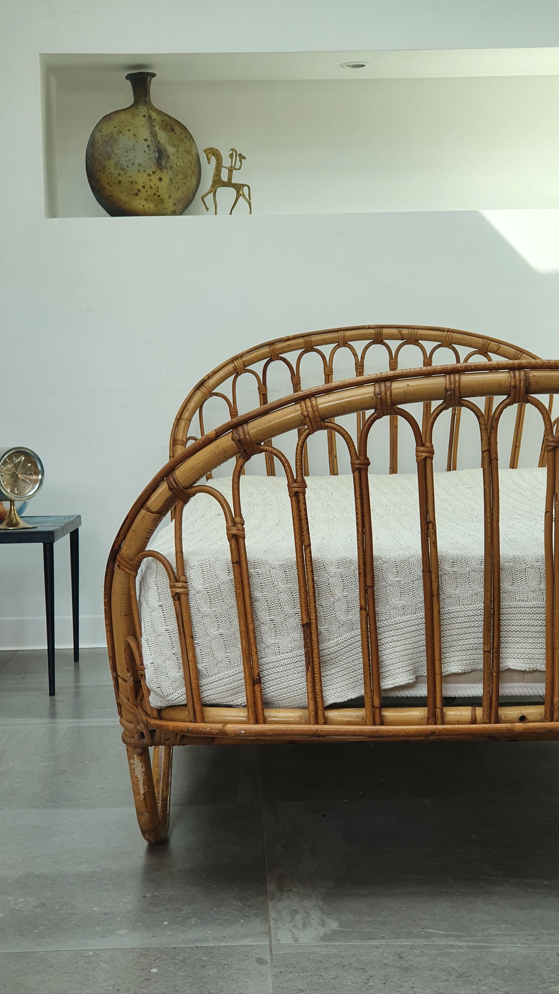 Rattan basket bed from the 50s