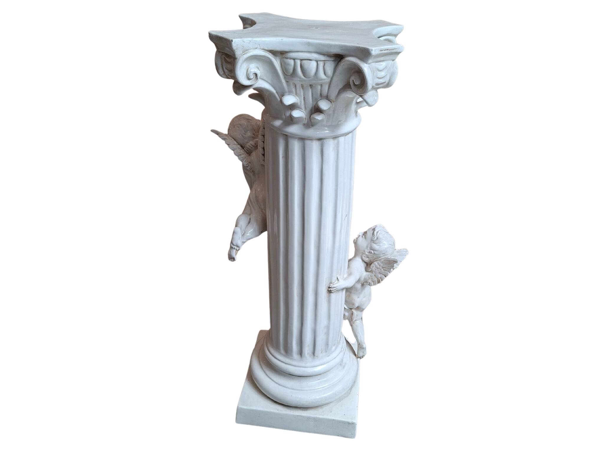 Elegante Colonna con Angeli in Ceramica – Stile Neo-Barocco (Anni '80)