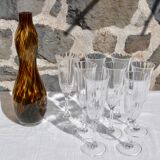Set of 8 champagne flutes in cut crystal