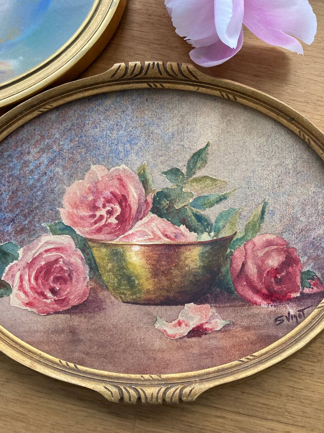 Framed watercolor “Roses” from the 20s/30s