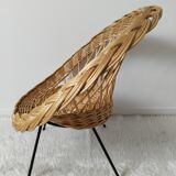 Fauteuil corbeille enfant en rotin, pieds compas métal ( n2)