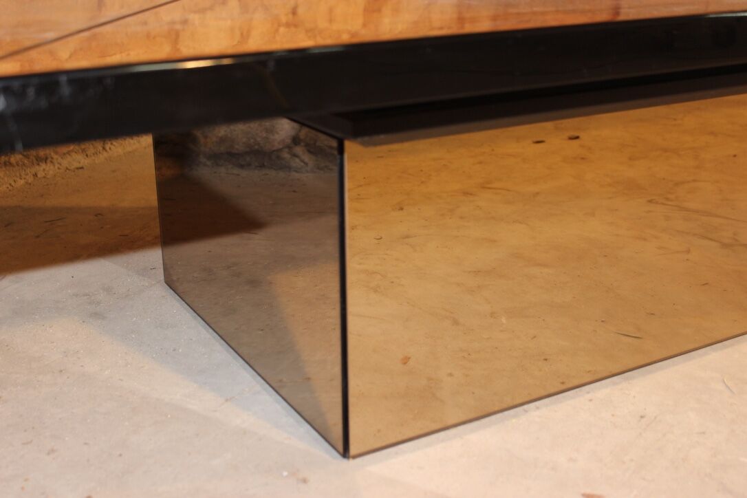 Table in elm magnifying glass by Paul Michel, 1970 Roche Bobois
