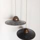Pair of vintage enamelled sheet metal industrial pendant lights