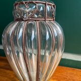 Pair of Venetian vases in blown glass and wrought iron