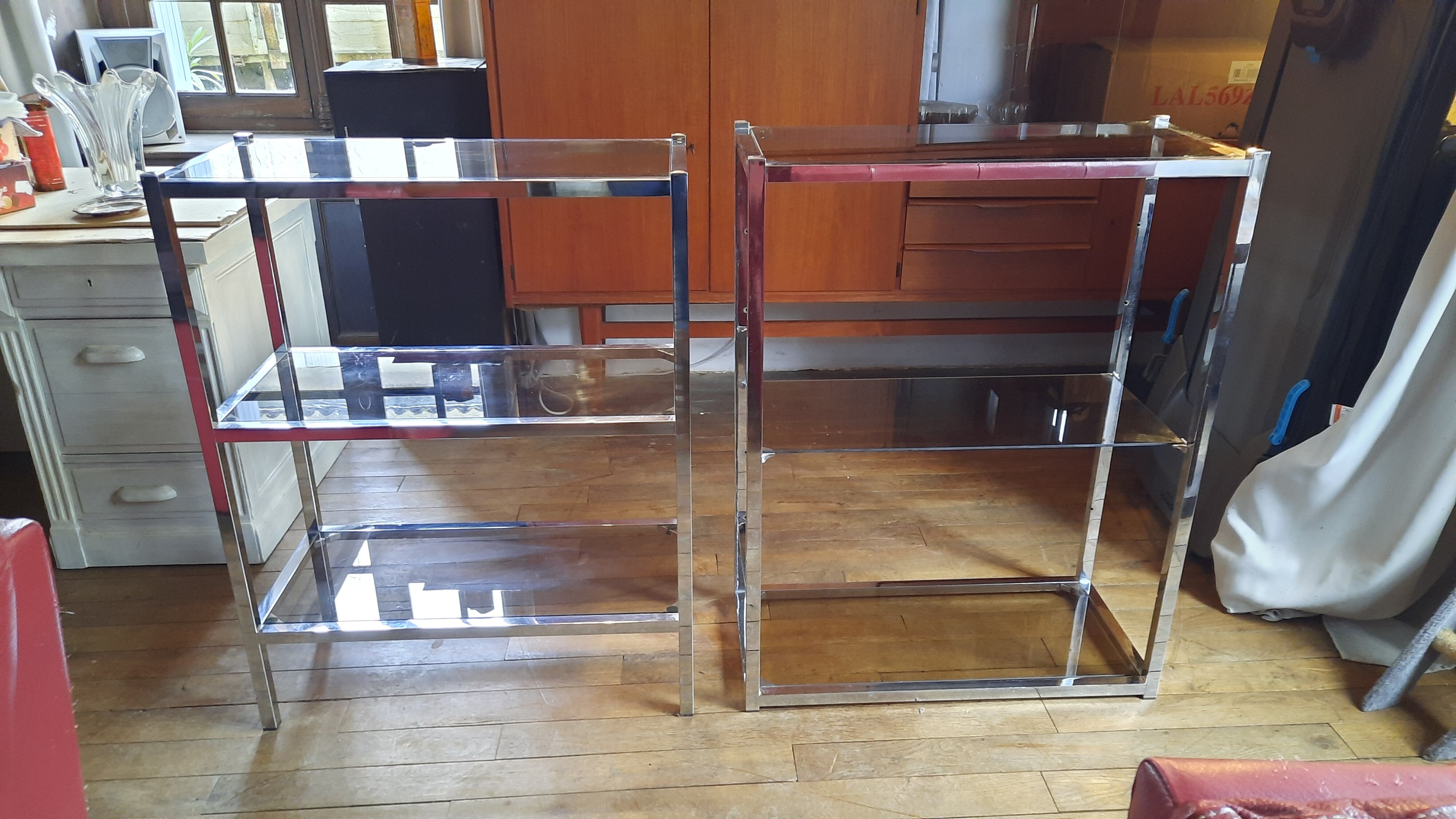 Lot de 2 étagères en métal chromé vintage