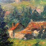 HST painting "Hilly landscape of the Jura" by Julien DURIEZ (1900-1993) 1954 + frame