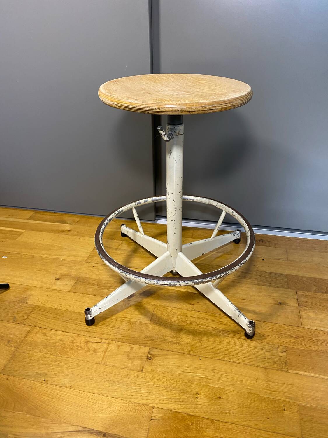 Adjustable workshop stool, vintage industrial stool