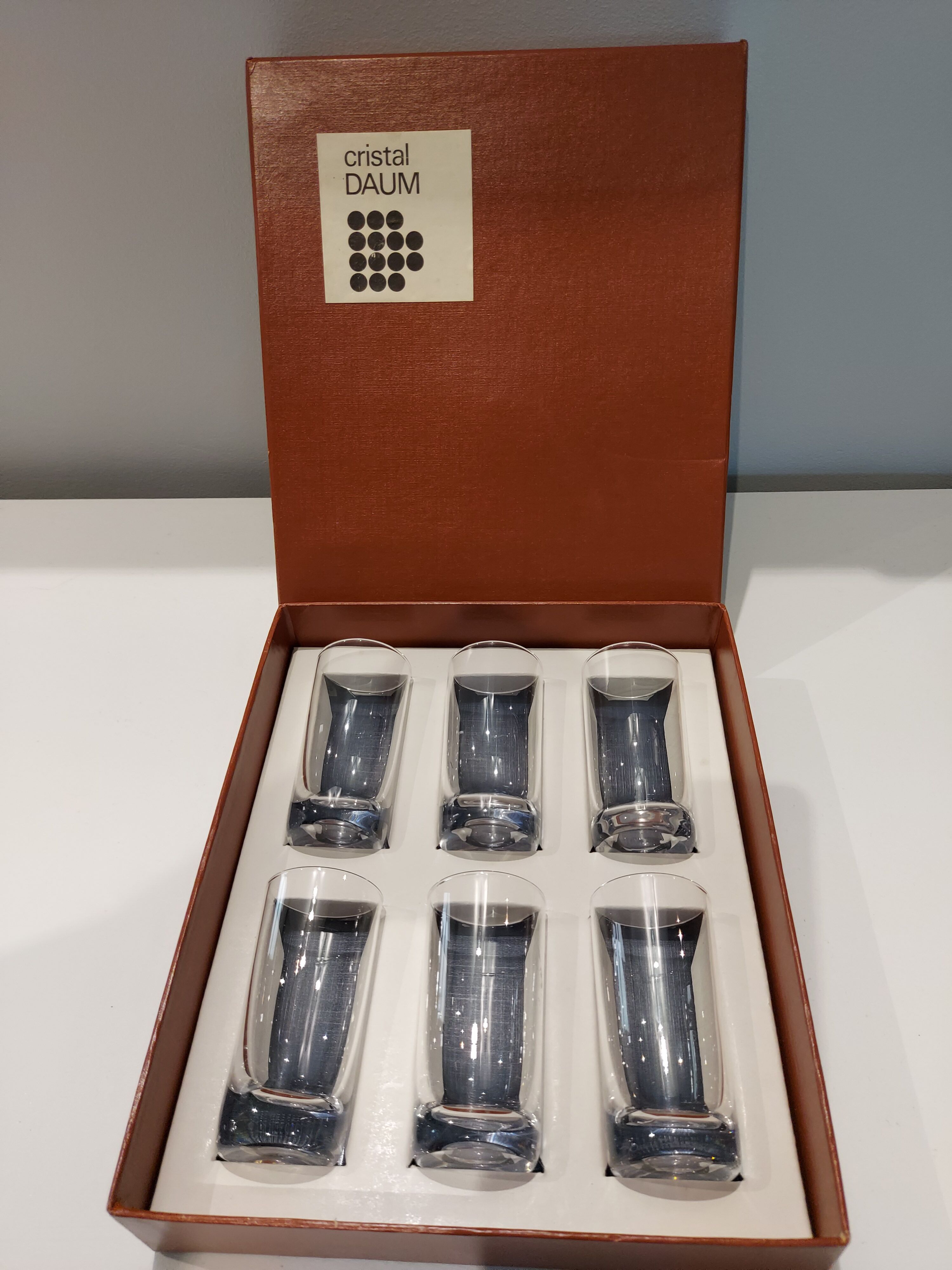 Box of 6 Daum crystal liqueur glasses