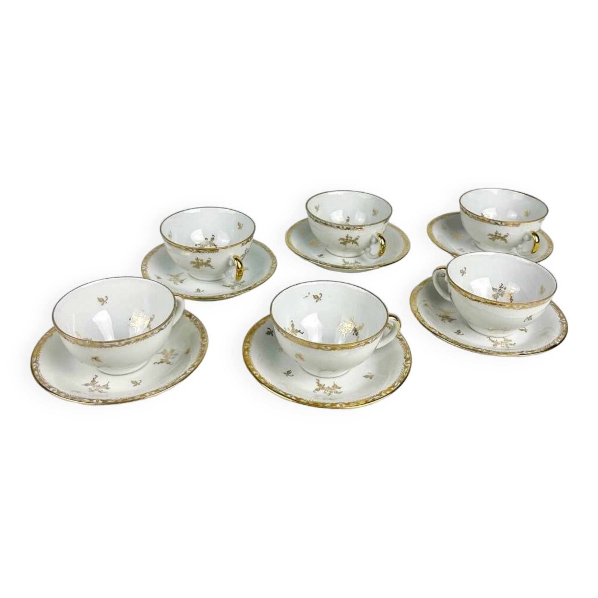 6 cups and saucers sfp foëcy émaux de limoges
