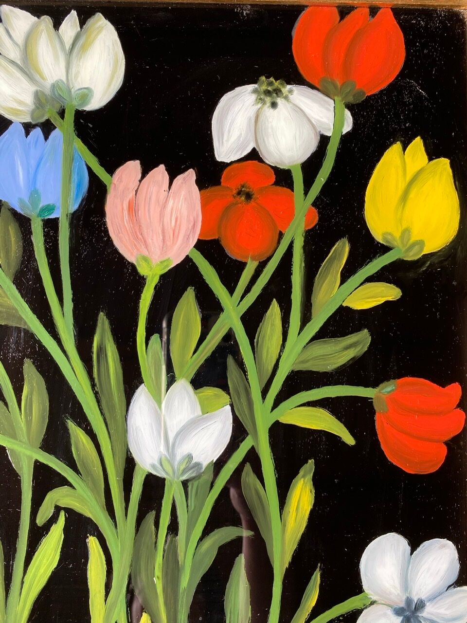 Old painting, still life with tulips, 20th century