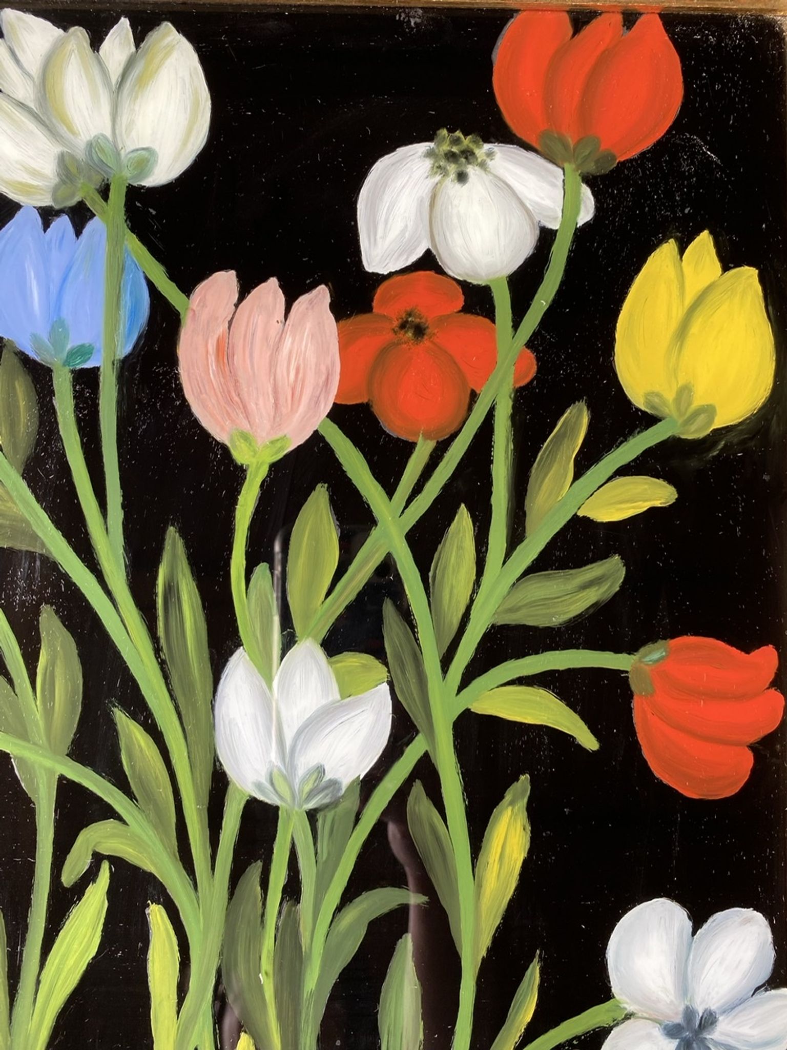 Tableau ancien , nature morte aux tulipes XX siècle