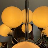 Space age chandelier in opaline and chrome metal