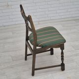 1970s, set of 4 Danish dining chairs, original condition, dark oak wood, furniture wool fabric.