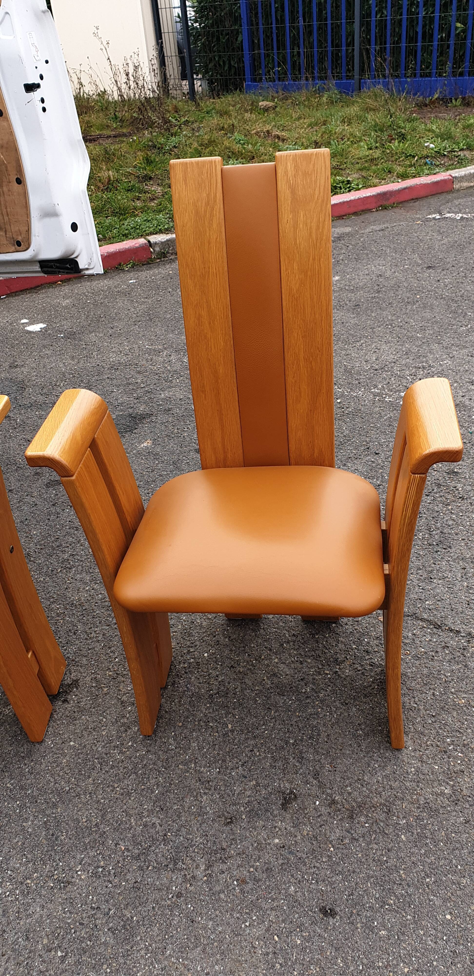 4 fauteuils de table design bois et cuir