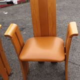 4 fauteuils de table design bois et cuir
