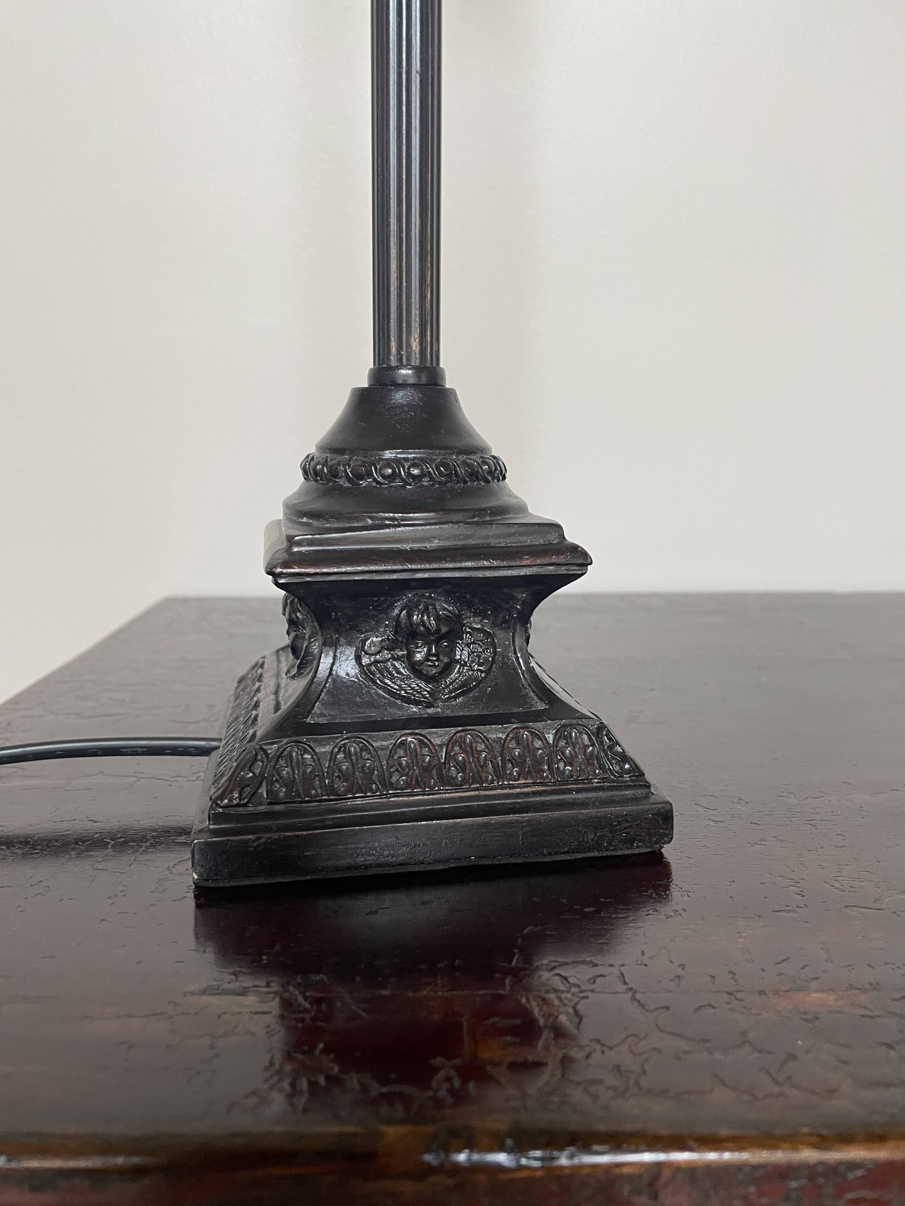 Pair of metal table lamps and shabby chic lampshade