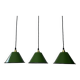 Set of 3 enamelled conical industrial pendants