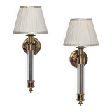 Pair of gilded bronze and plexiglass wall lights