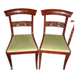 Maurice Hirch, paire de chaises anciennes sculptées assise velours vert