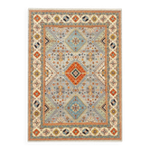 Tapis en laine moderne noué à la main pour salon, tapis à motif géométrique bleu avec médaillon.
