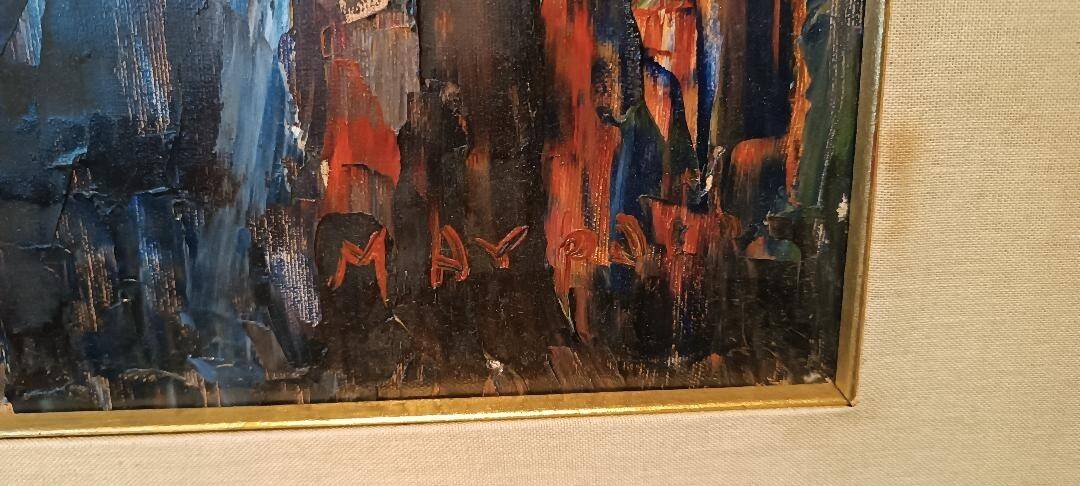 Oil painting on canvas "fish market" 70s canvas 70x50 cm signed