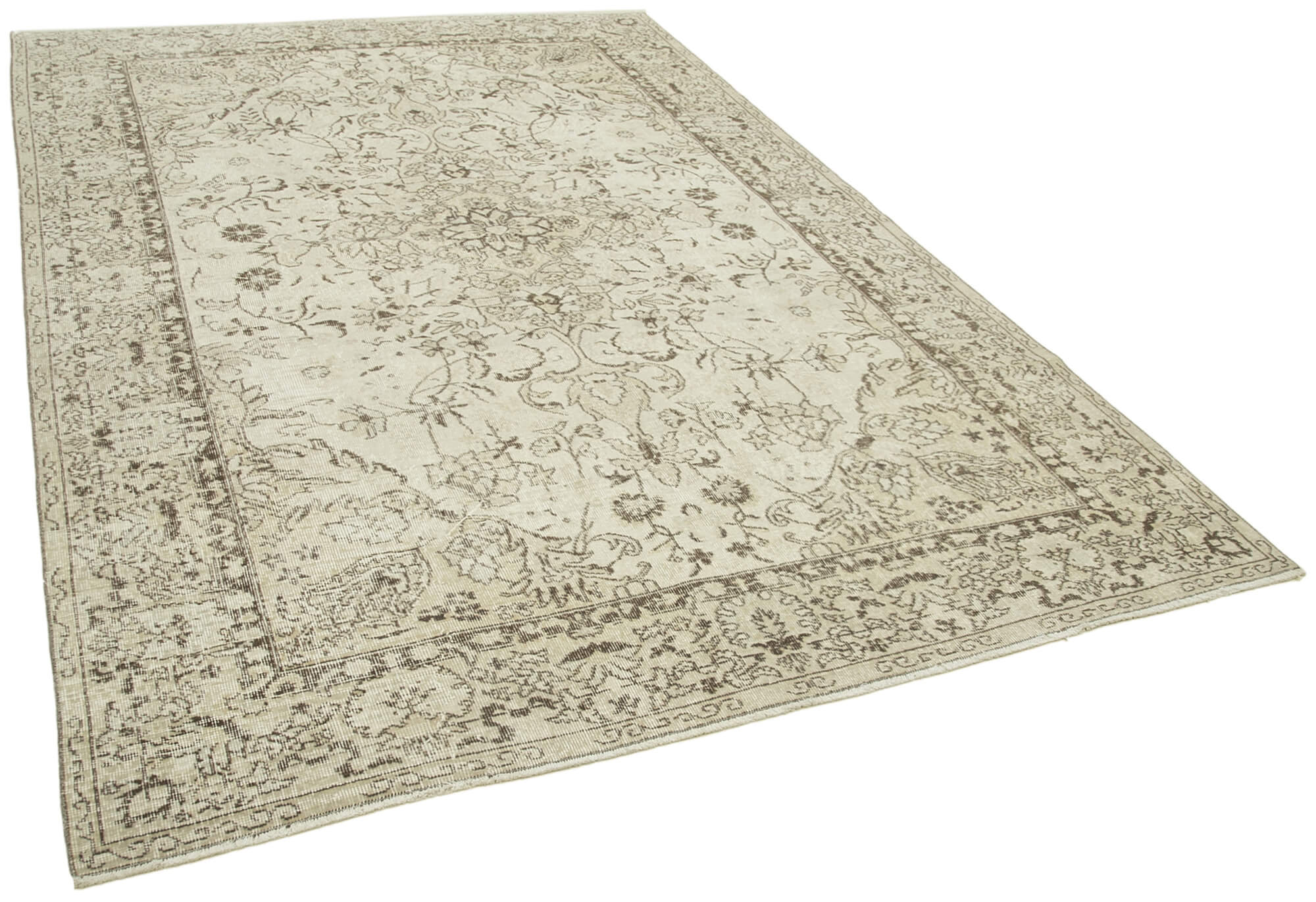 Tapis beige oriental ancien fait à la main 207 cm x 307 cm